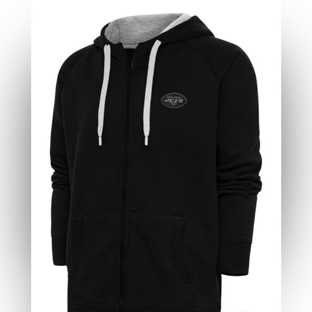 ANTIGUA NEW YORK JETS MENS BLACK TONAL LOGO VICTORY LONG SLEEVE FULL ZIP JACKET